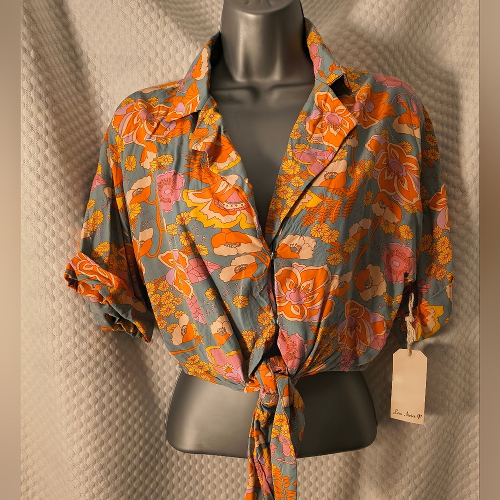 Love Notes Vibrant Floral Tie-Front Blouse